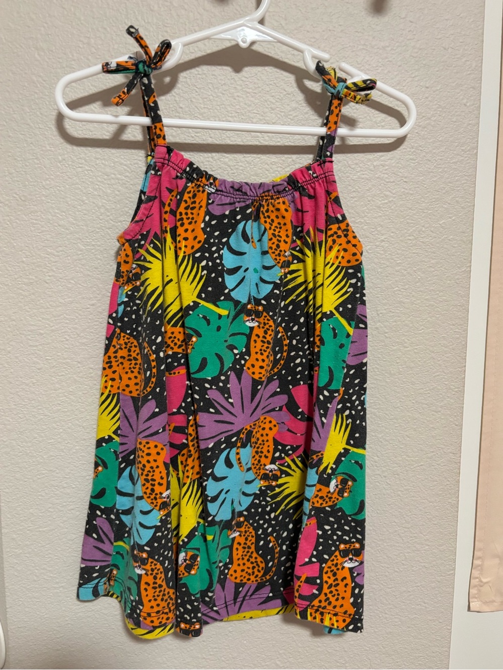 Colorful Tropical Cheetah Print Tie-Shoulder Sundress